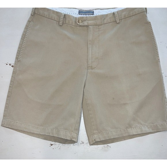Peter Millar Shorts Mens 34 Khaki Flat Front Golf Chino Sport Pima Cotton Md*Tan - Picture 1 of 12